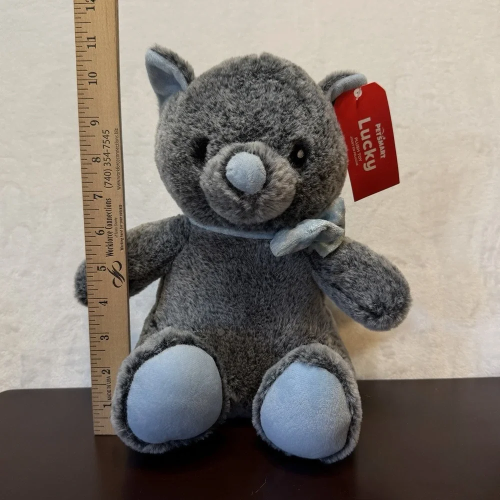 2025 Petsmart Lucky Squeaky Dog Toy Stuffed Animal Gray Blue Cat Plush w/ Tag